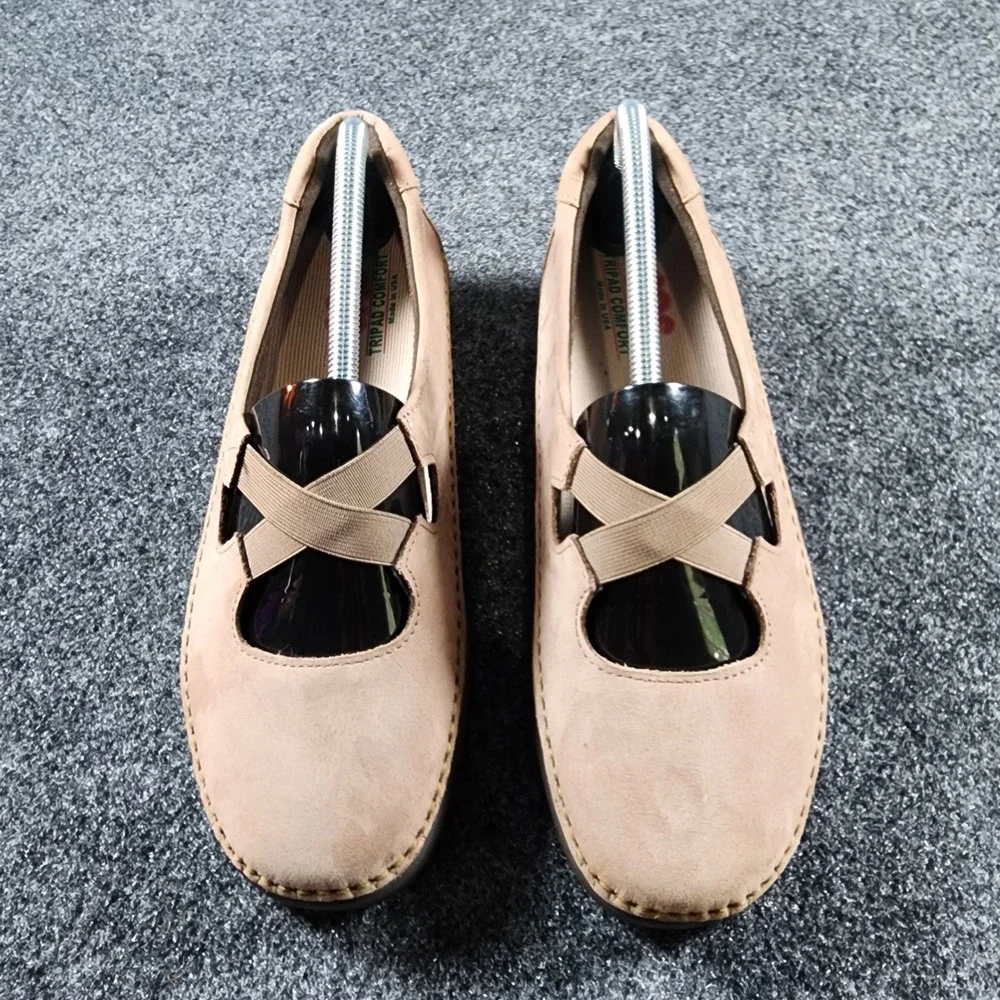 SAS Crissy Slip-On Loafers Womens 10W Tan Nubuck Leather Elastic Strap EUC